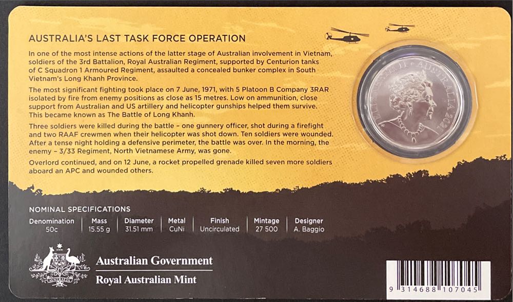 50th Anniversary Of Long Khanh Battle Of 50c Operation Overlord Australia Unc The Fifty Cent Card Ram  coin collectible [Barcode 9314688107045] - Main Image 2
