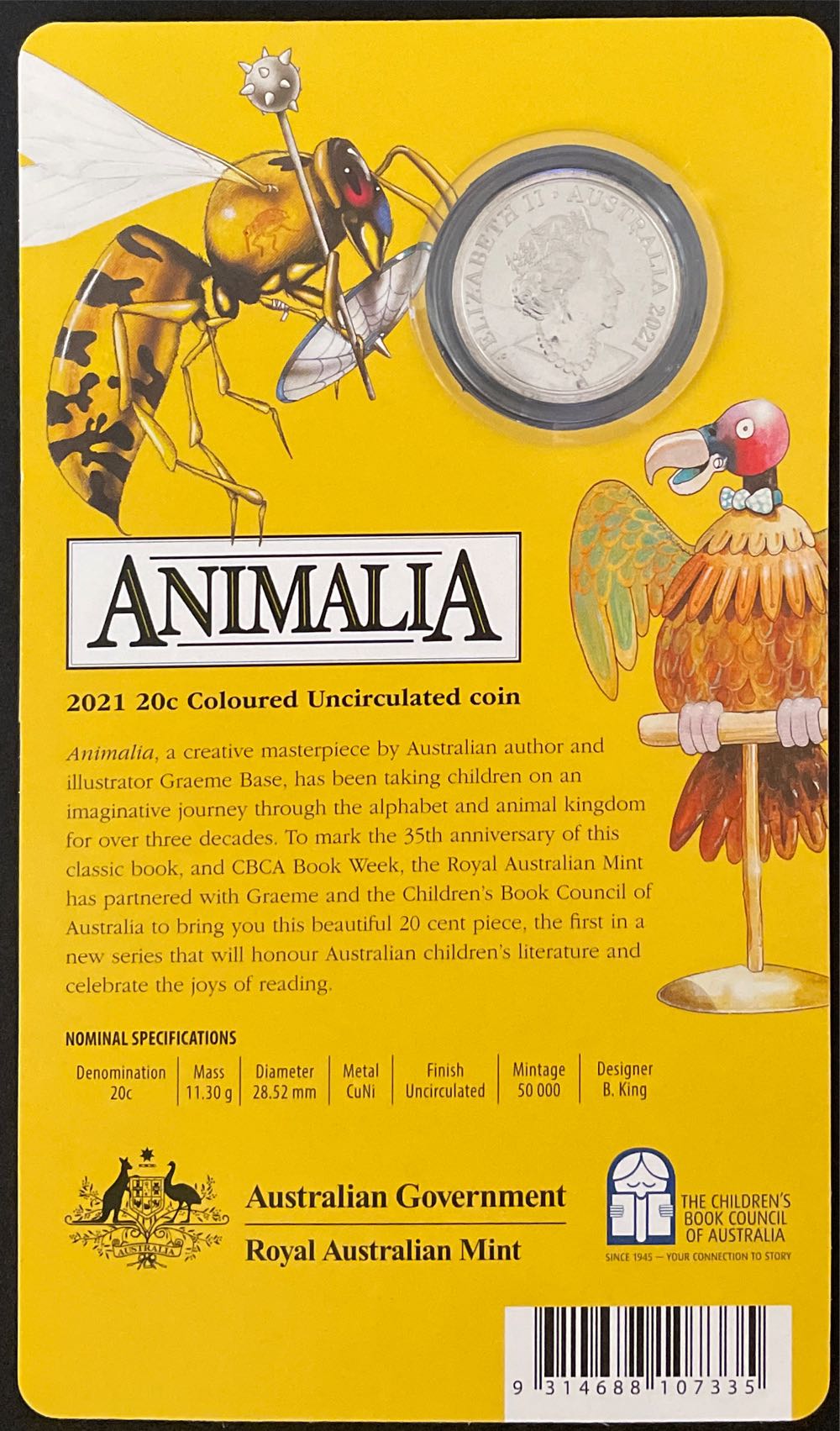 Australia 35th Anniversary Of Animalia 20c Coloured 20c Uncirculated Ram On Card Unc Cuni  coin collectible [Barcode 9314688107335] - Main Image 2