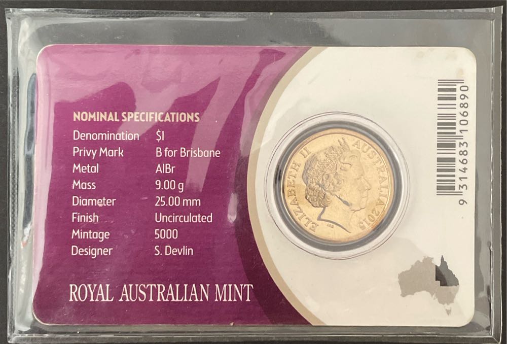 Australian: $1 Mob Of Roos B For Brisbane Privy Mark Unc On Card  coin collectible [Barcode 9314683106890] - Main Image 2