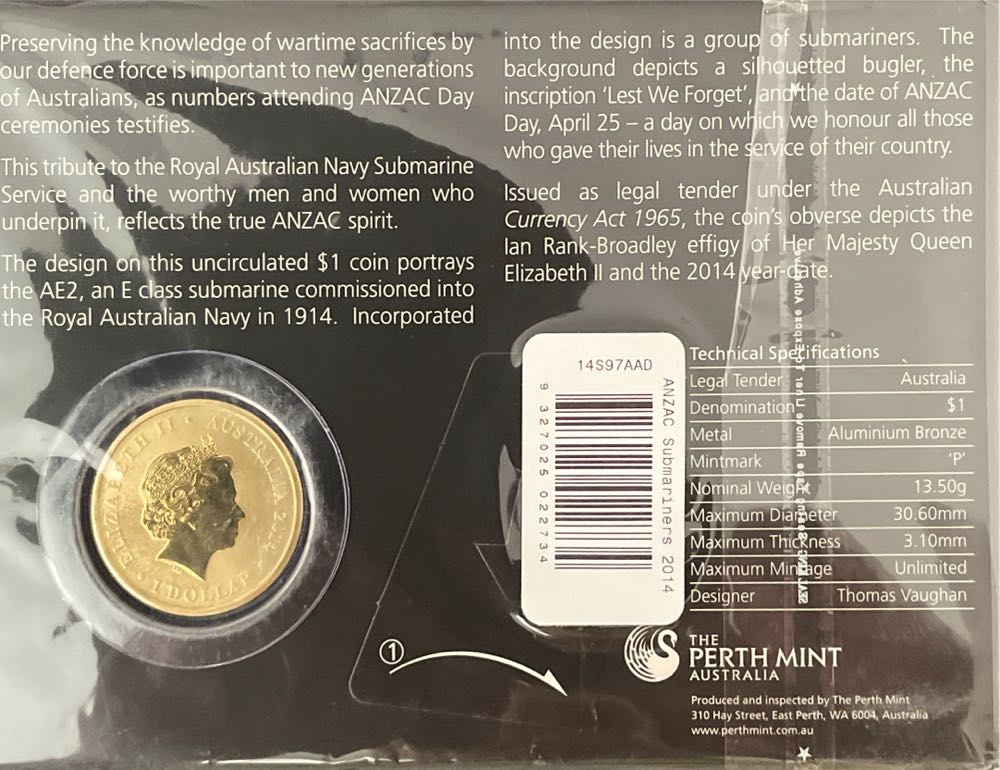 2014 Anzac Day  coin collectible [Barcode 9327025022734] - Main Image 2