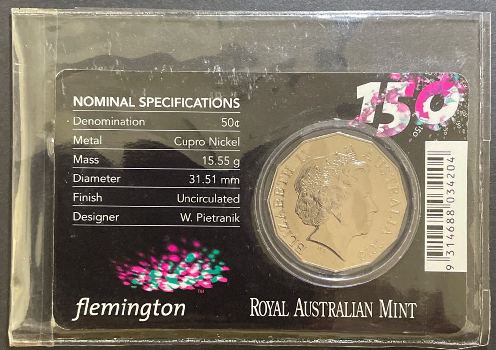 Australian: 50 Cent 150th Running Of The Melbourne Cup On Card  coin collectible [Barcode 9314688034204] - Main Image 2