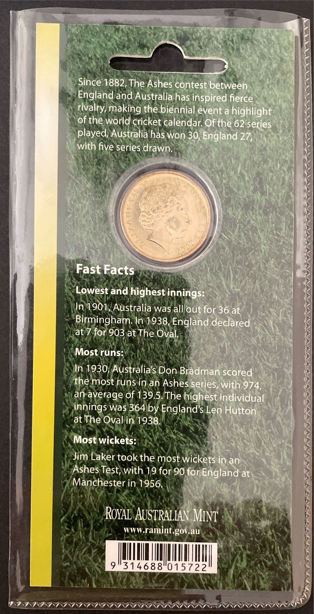 Australia: $1 The Ashes Cricket On  coin collectible [Barcode 9314688015722] - Main Image 2