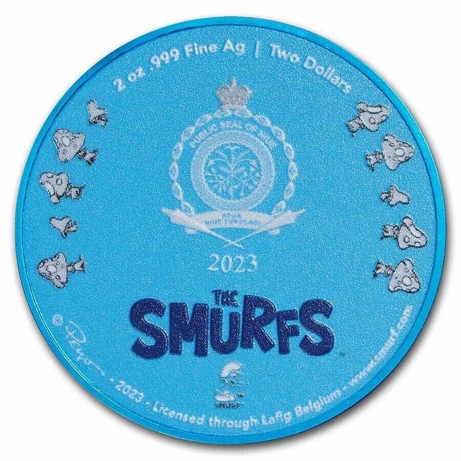Smurfs Blue High Relief “Smurfs 65th Anniversary” - Niue 2023 - 2 Oz Silver Coin  coin collectible - Main Image 2