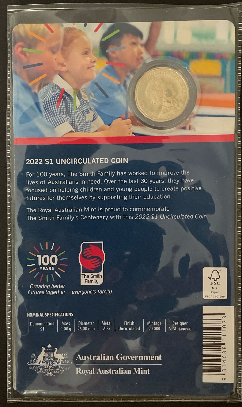 The Smith Family Centenary Of $1 Ram Card Unc Uncirculated  coin collectible [Barcode 9314688111073] - Main Image 3