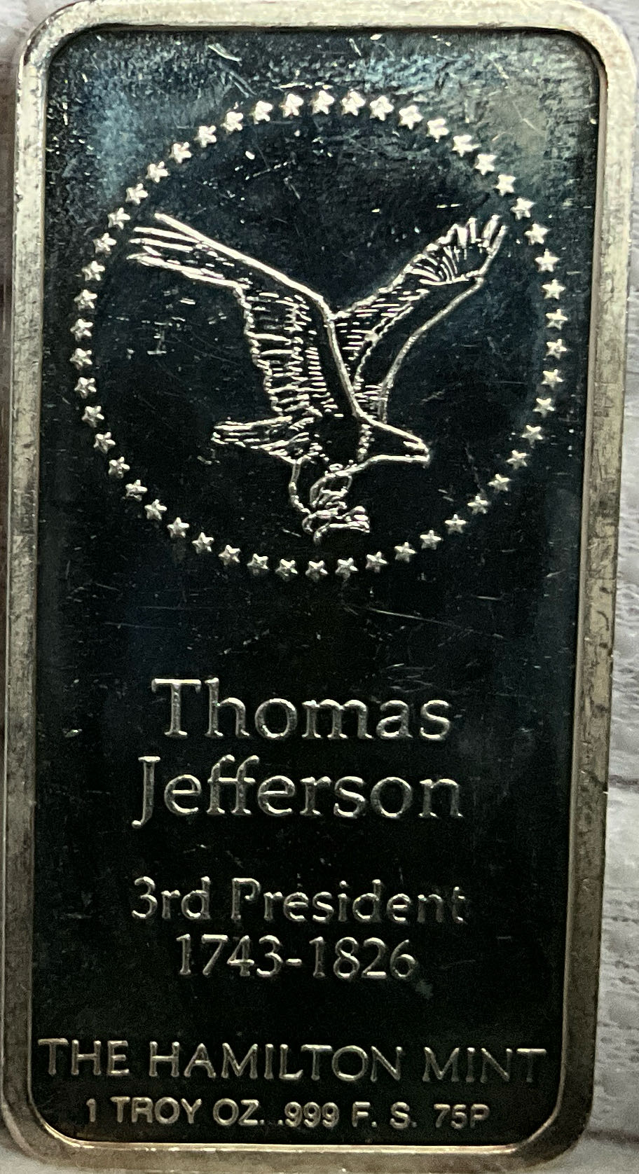 Thomas Jefferson 1oz Bar  coin collectible - Main Image 2