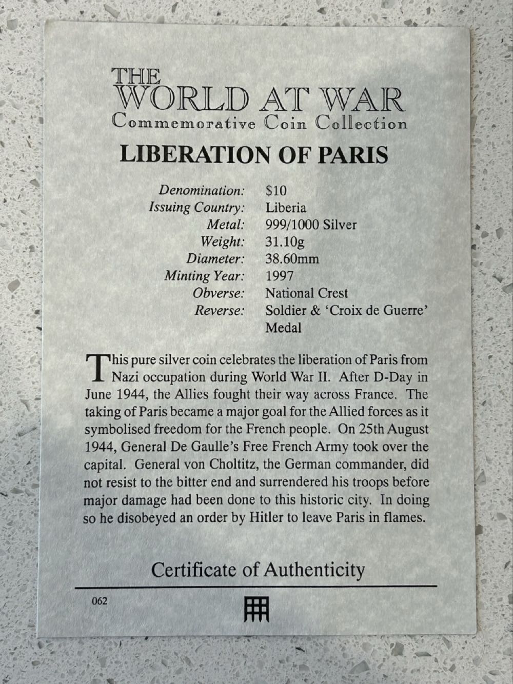 1997 World War 2 - West African Campaign  coin collectible - Main Image 3