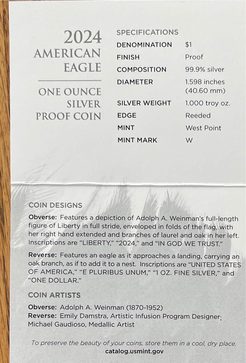 2024 W US Mint American Eagle One Ounce Silver Proof  coin collectible [Barcode 704786560269] - Main Image 4