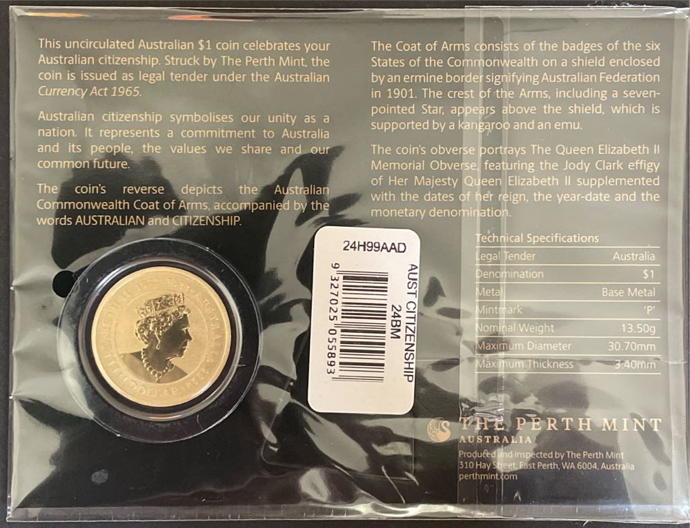 Australian Citizenship $1  coin collectible [Barcode 9327025055893] - Main Image 2