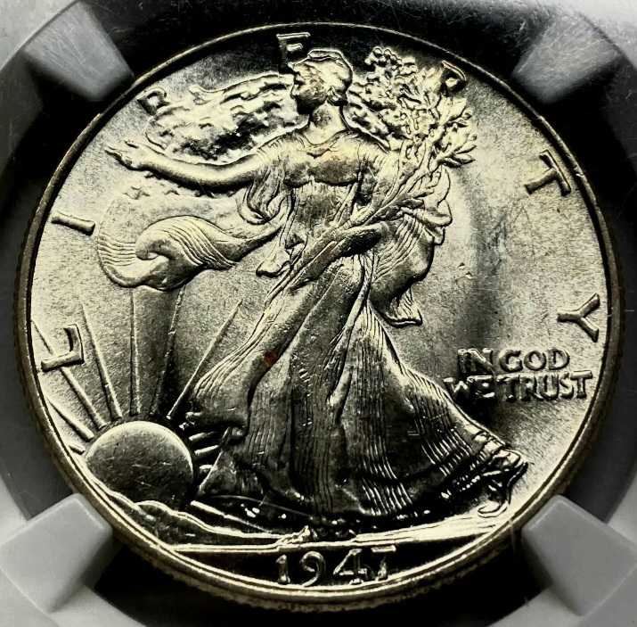 Half Dollars : 1947 P Walking Liberty AU58 Slider   coin collectible - Main Image 3