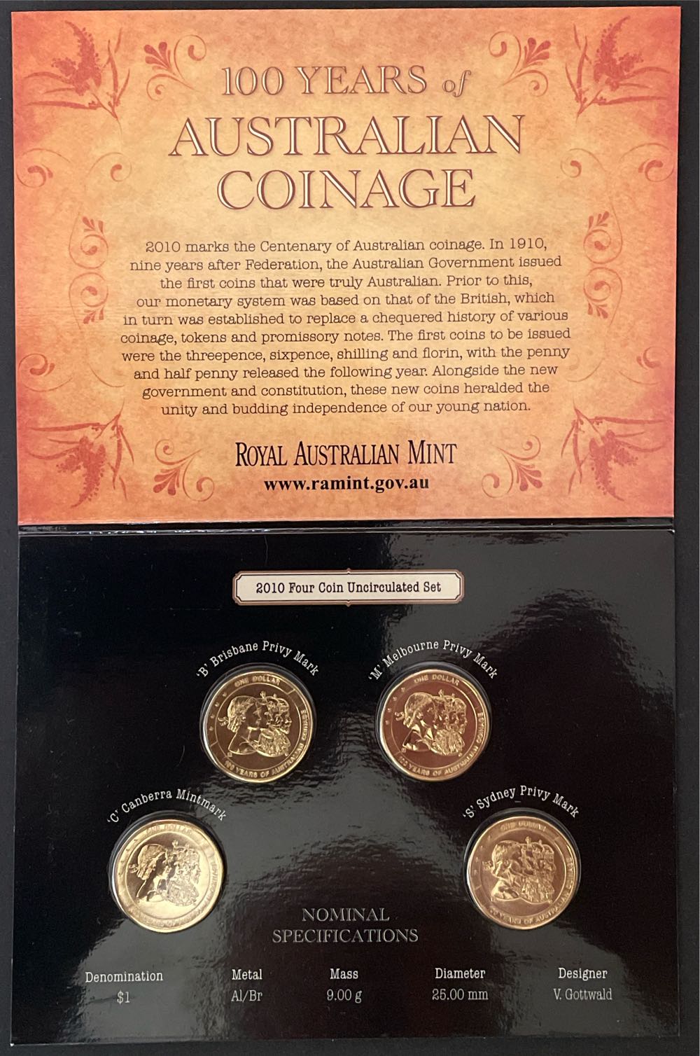 100 Years Of Australian Age 1 Coinage 4 Set Dollar Mint & Privy Mark Ram  coin collectible [Barcode 9314688034570] - Main Image 3