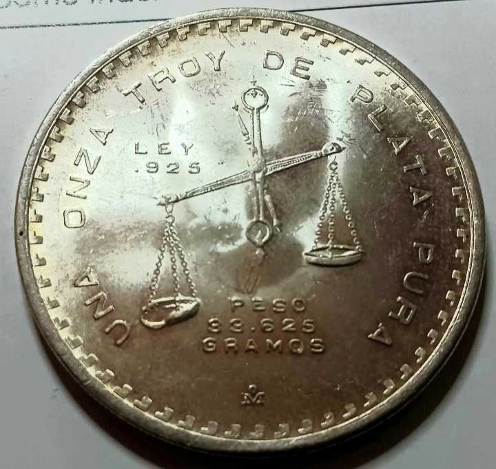 Bullion Foreign Government : 1980 Mexico 1 Onza Silver Casa De Moneda .925 - 33.625g Troy Ounce  coin collectible - Main Image 2