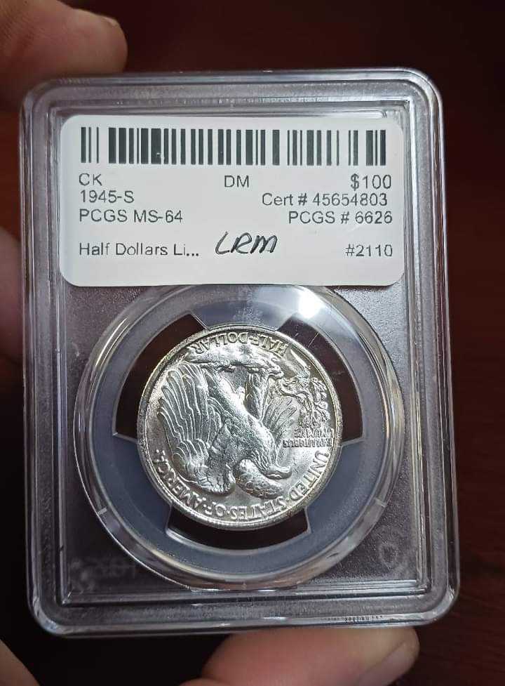 Half Dollars : 1945 S Walking Liberty Half Dollar PCGS MS64  coin collectible - Main Image 2