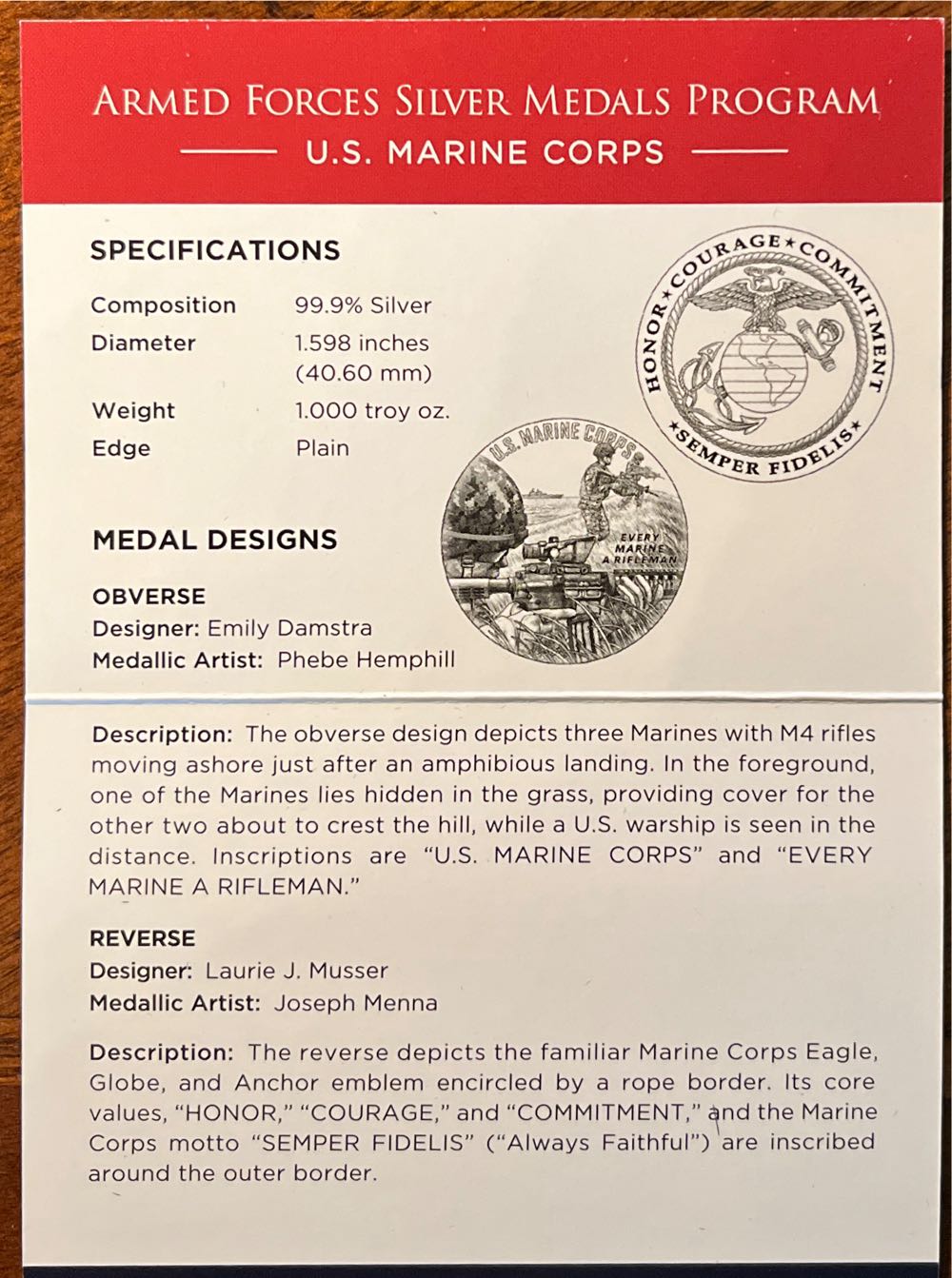 Armed Forces Silver Medal USMC  coin collectible [Barcode 704786340441] - Main Image 4