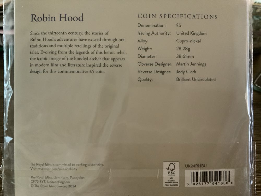 Myths & Legends ~ Robin Hood  coin collectible [Barcode 5026177641636] - Main Image 2