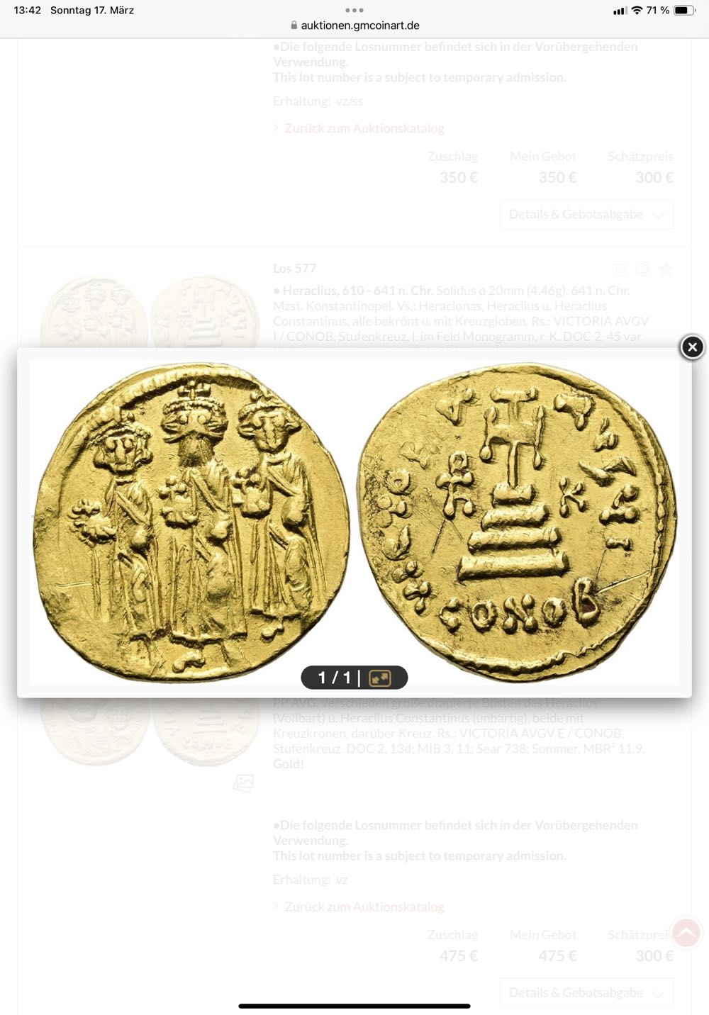 Heraclius, 610 - 641 n. Chr. Solidus, 641 n. Chr.  coin collectible - Main Image 3