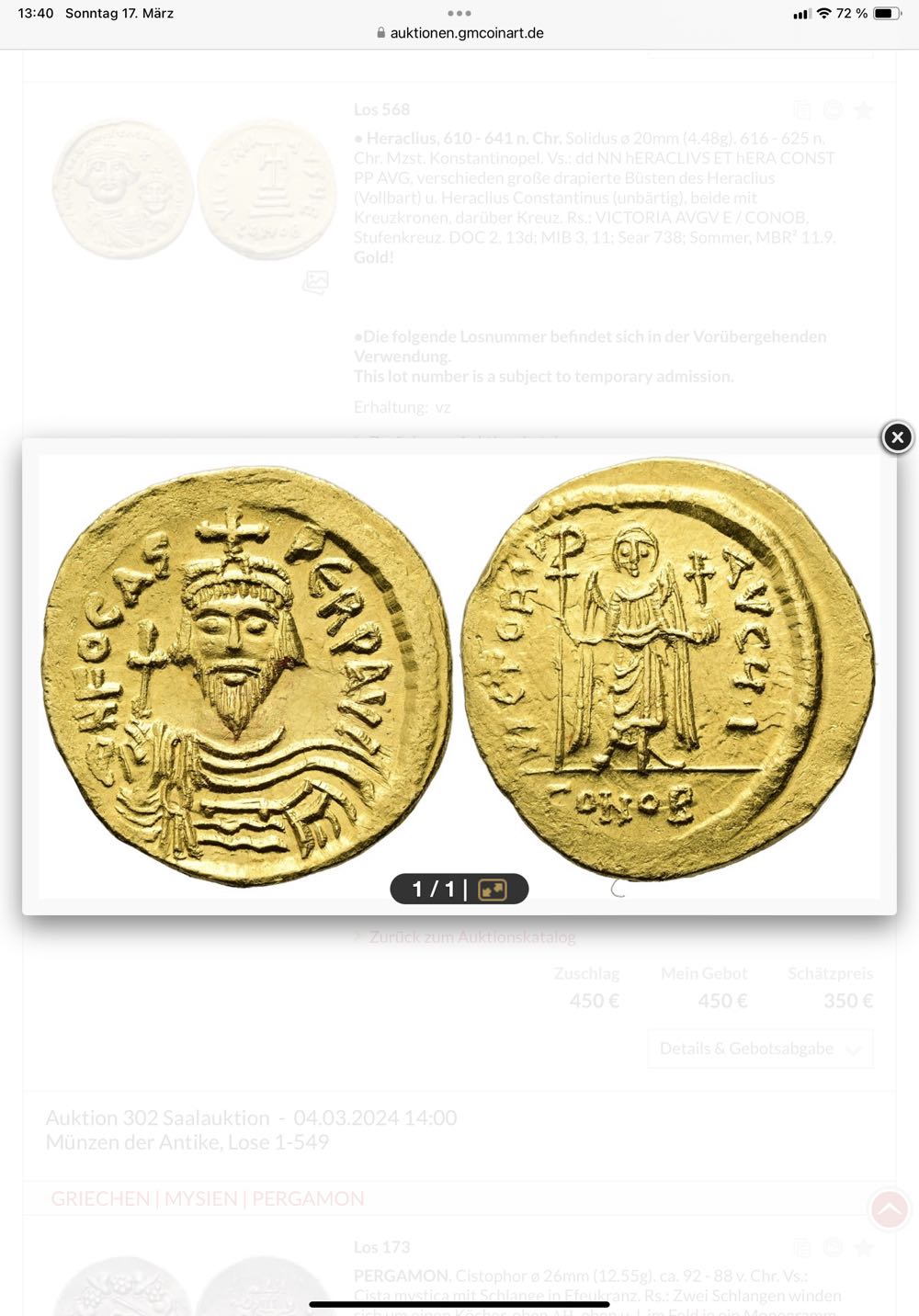 Phocas, 602 - 610 n. Chr. ,Solidus, 609 - 610 n. Chr.  coin collectible - Main Image 3