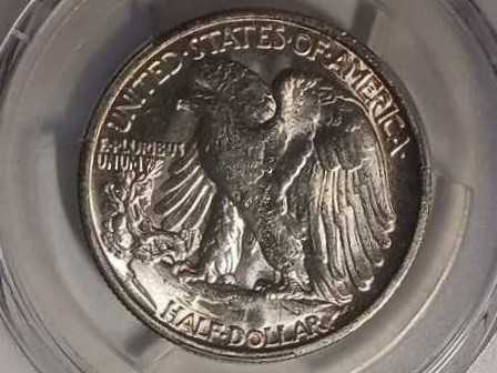 Half Dollars : Walking Liberty 1945 San Francisco Mint 50c PCGS MS64 Edge Toned  coin collectible - Main Image 2