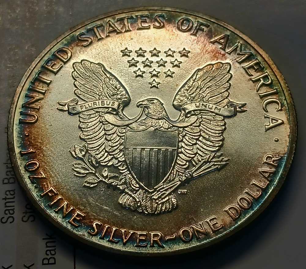Bullion U.S Government : 1989 American Silver Eagle Toned Obv / Reverse Early Date  coin collectible - Main Image 2