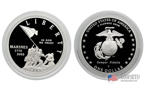 Marine Corps 230th Anniversary Silver Dollar Proof 2005  coin collectible [Barcode 704785051119] - Main Image 2
