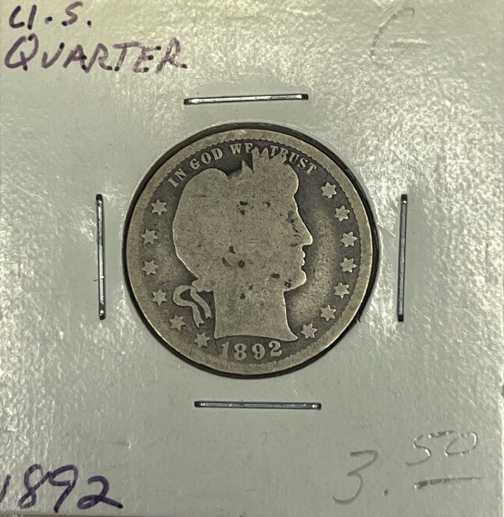 Barber Quarter 1892  coin collectible - Main Image 1