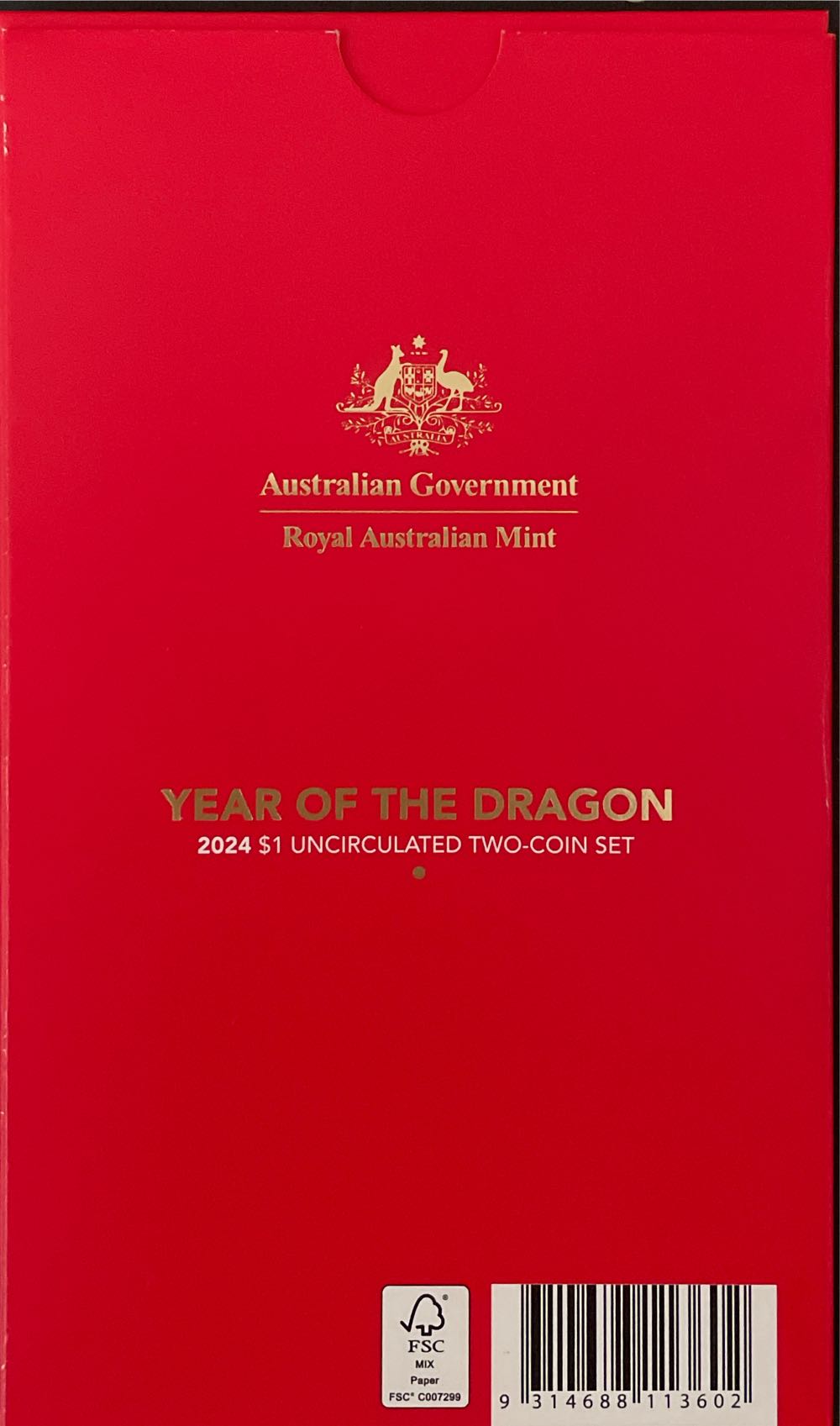 Australia Lunar New Year Of Dragon Uncirculated $1 Dollar 2 Coin Set Ram  coin collectible [Barcode 9314688113602] - Main Image 2