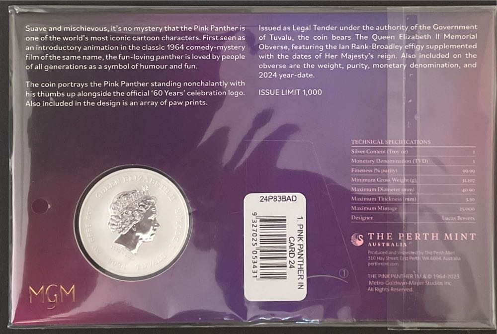 60 Years Pink Panther  coin collectible [Barcode 9327025053431] - Main Image 2