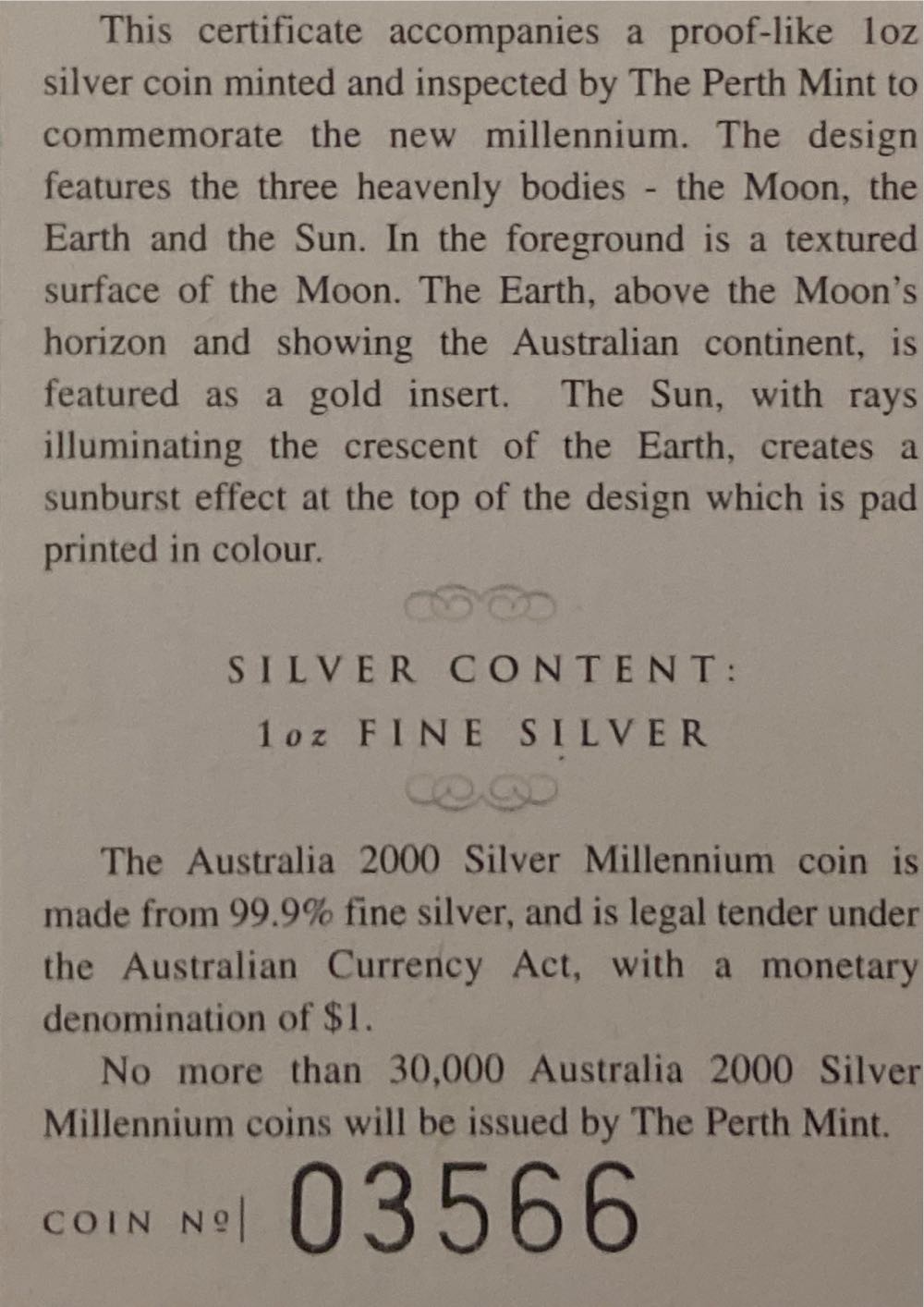 2000 Silver Millenium Coin  coin collectible - Main Image 2