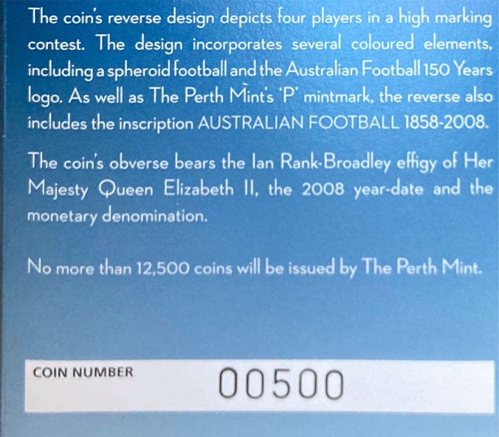 150 Years Australian Football  coin collectible [Barcode 9327025015149] - Main Image 2