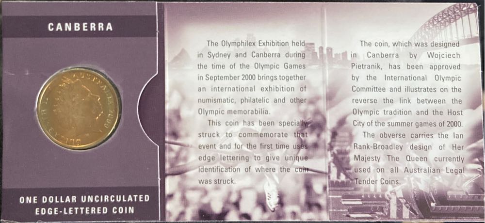 Olymphilex $1 Canberra Edge Letter Coin  coin collectible - Main Image 2