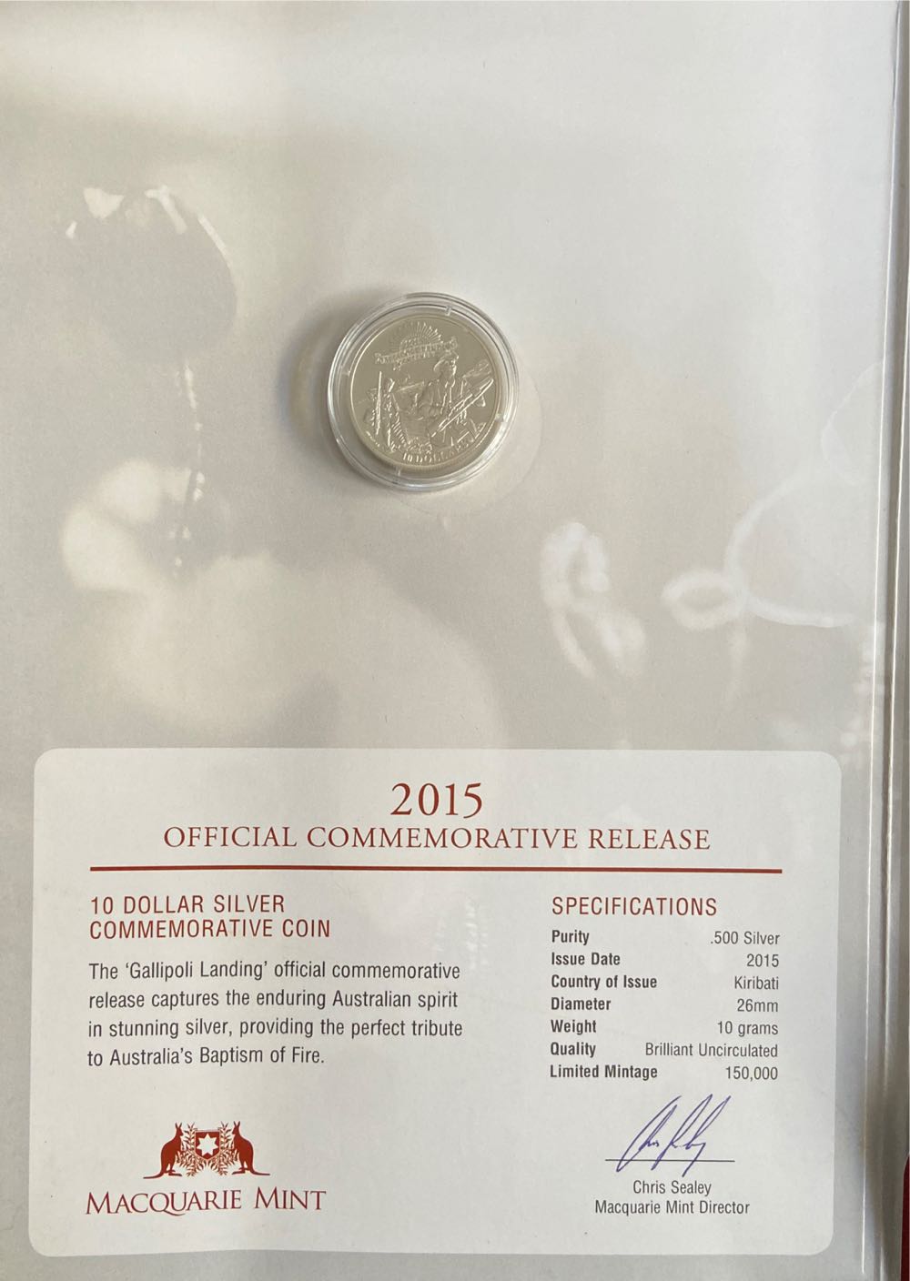 2015 $10 100 Years Of Gallipoli Commemorative Coin  coin collectible - Main Image 2