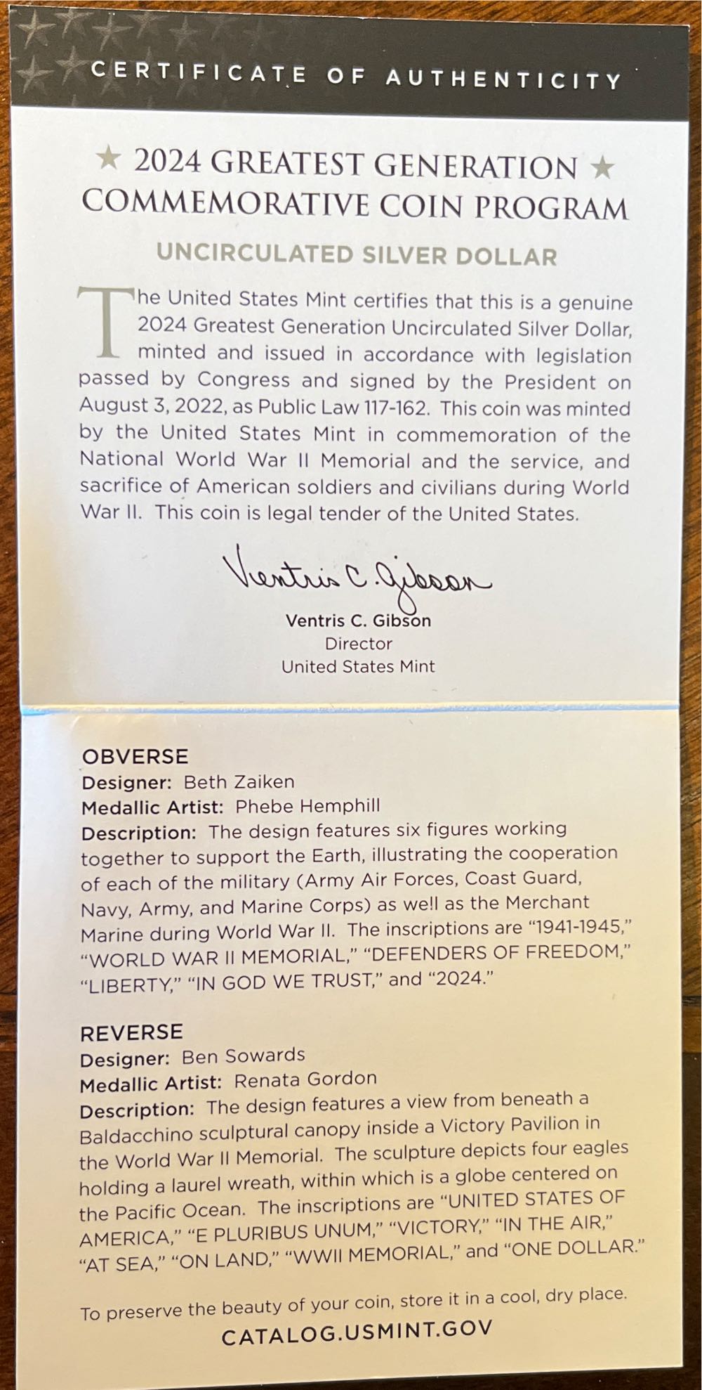 Greatest Generation Silver Dollar Uncirculated 2024  coin collectible [Barcode 704786561563] - Main Image 4