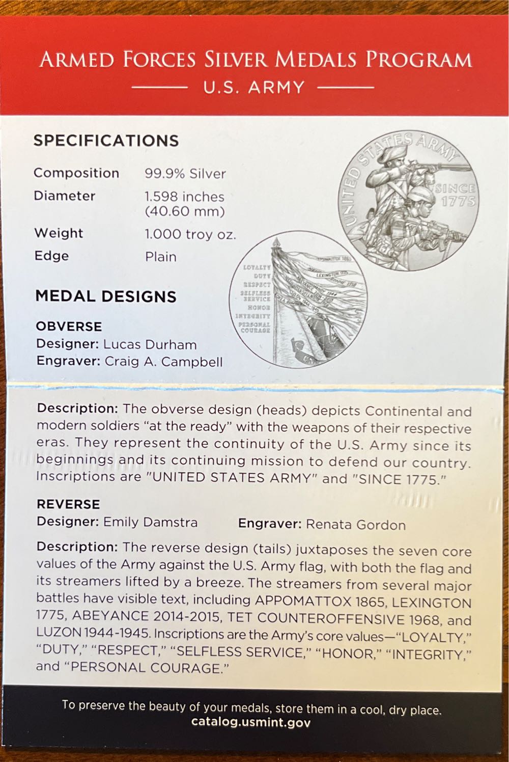 Armed Forces Silver Medal Army  coin collectible [Barcode 704786560924] - Main Image 4