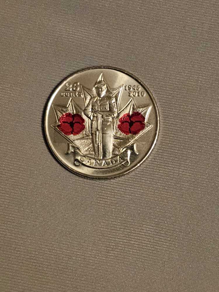 Canada Quarter 25c Coin Remembrance Poppy World War II Colored Veteran  coin collectible - Main Image 2