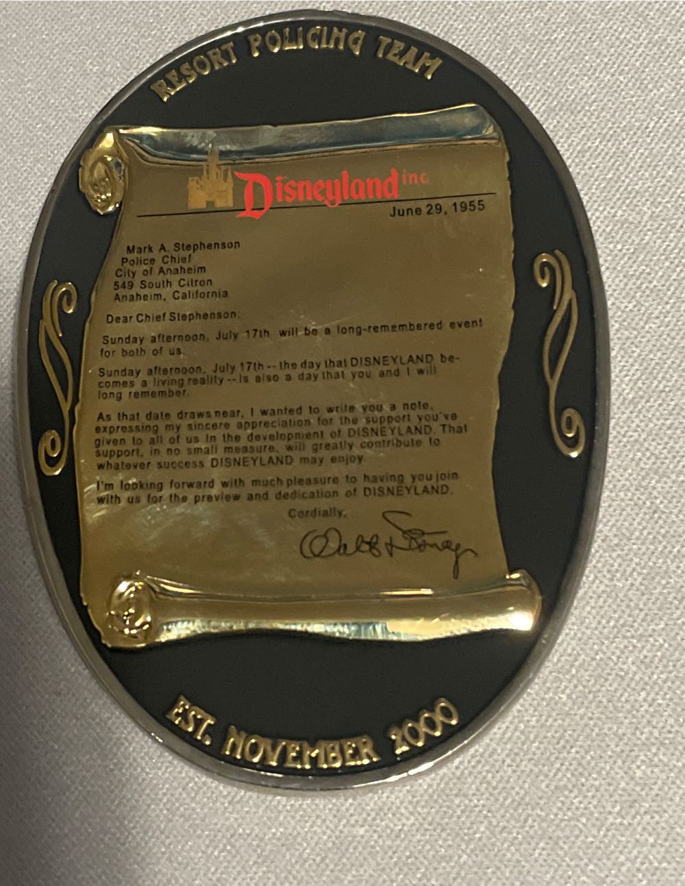 Anaheim Police Disneyland Declaration  coin collectible - Main Image 2