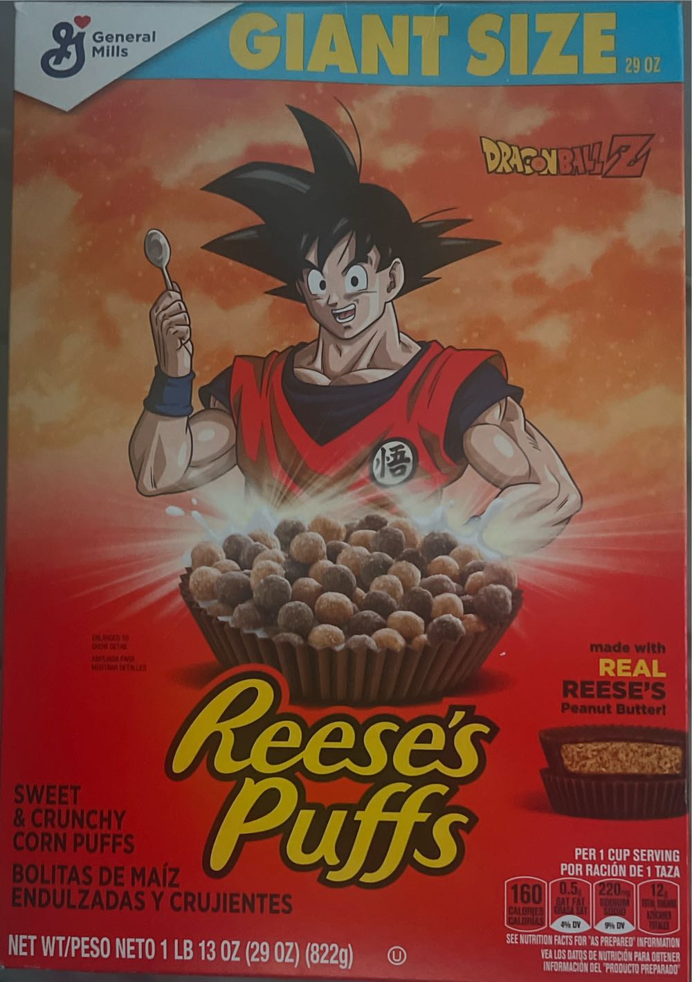 Reese’s Puffs X Dragon Ball Z Chocolatey Peanut Butter Cereal Kid Breakfast Cereal Giant Size 29 Oz  coin collectible [Barcode 016000121256] - Main Image 1
