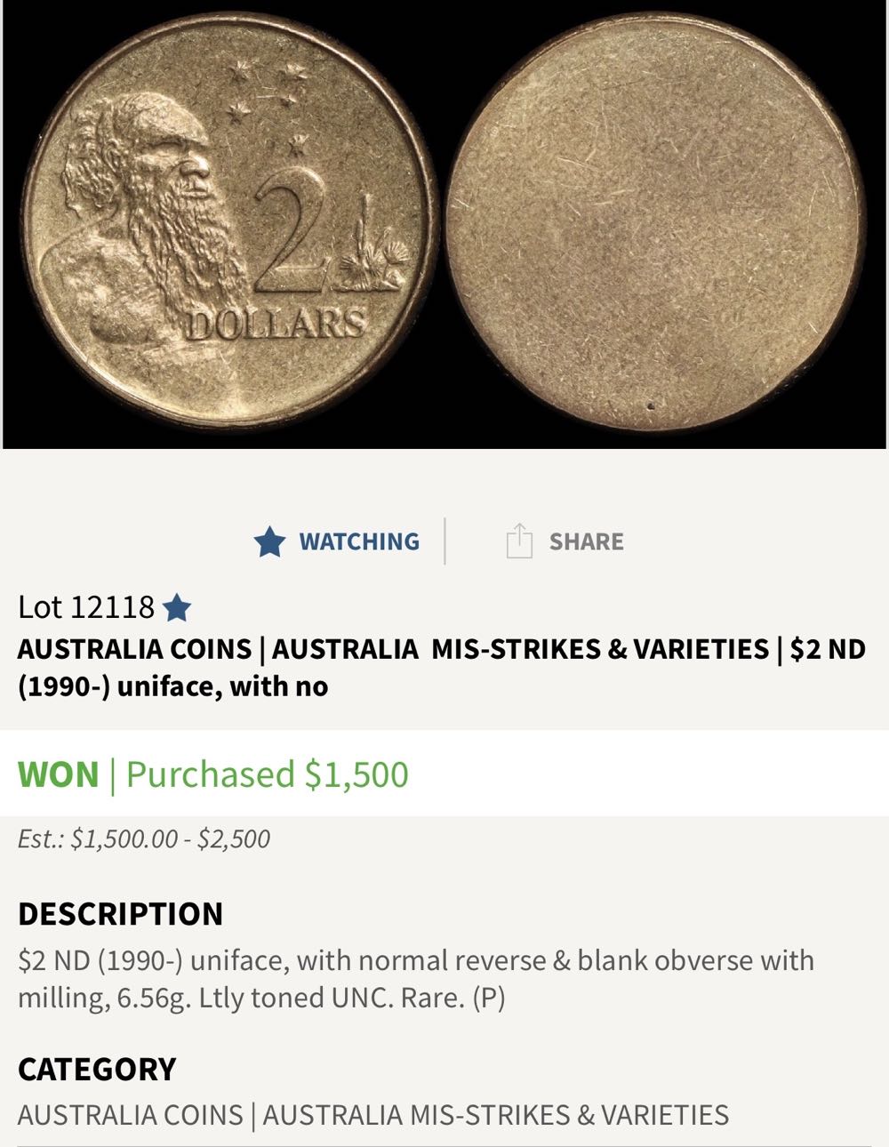 1990 $2 Elder - UNIFACE ERROR  coin collectible - Main Image 2