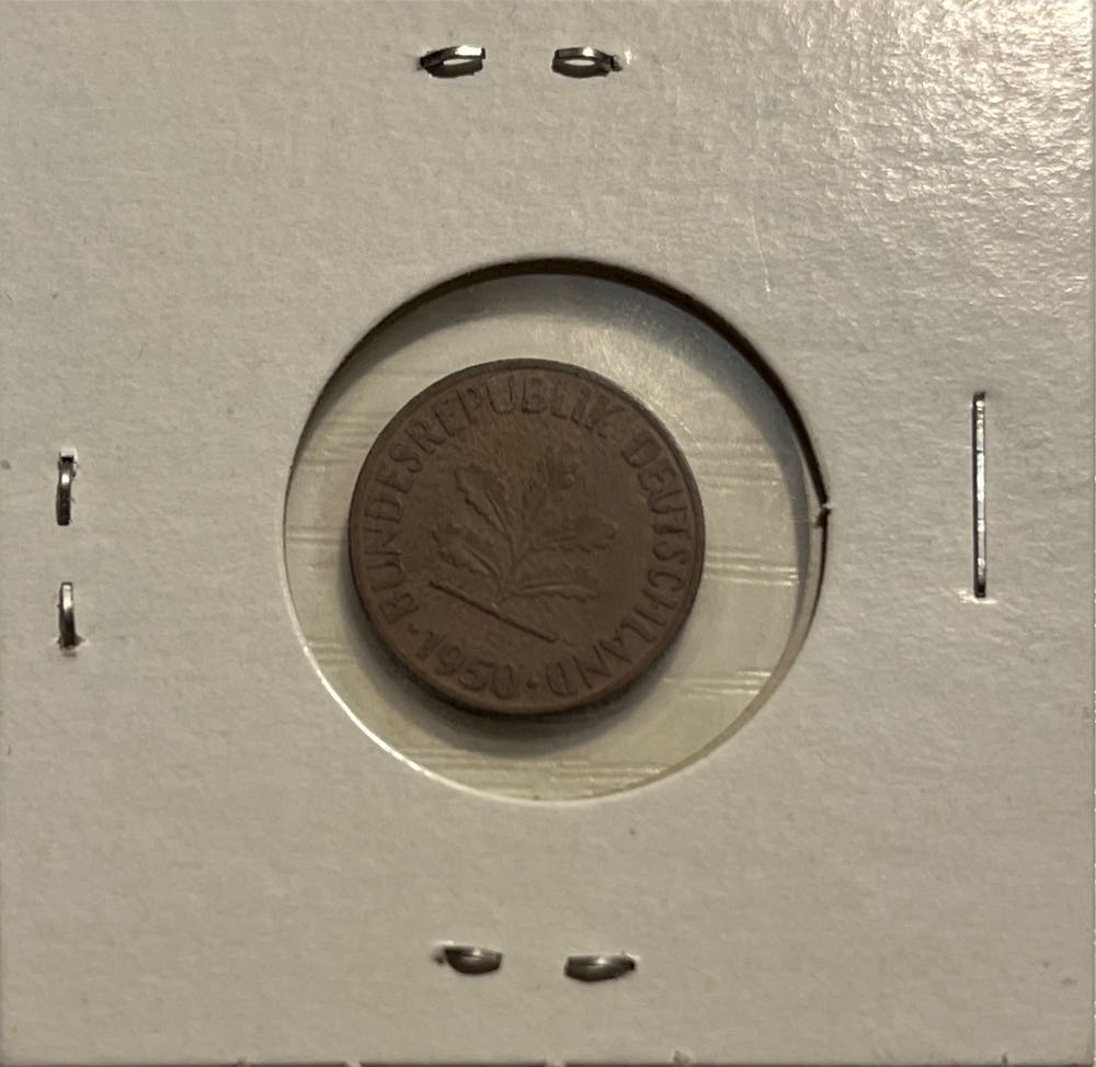 German 1950 D 1 Pfennig (Mom’s Collection)  coin collectible - Main Image 2