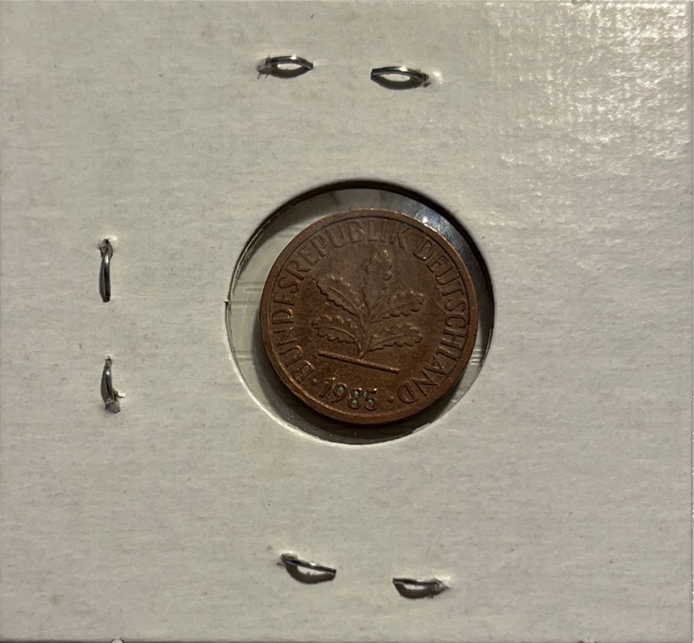 German 1986 F 1 Pfennig (Mom’s Collection)  coin collectible - Main Image 2