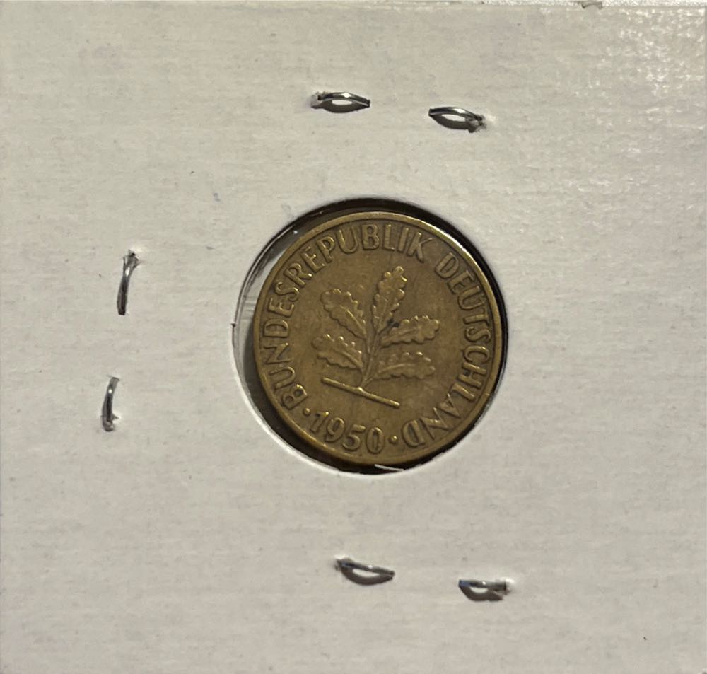 German 1950 D 5 Pfennig (Mom’s Collection)  coin collectible - Main Image 2