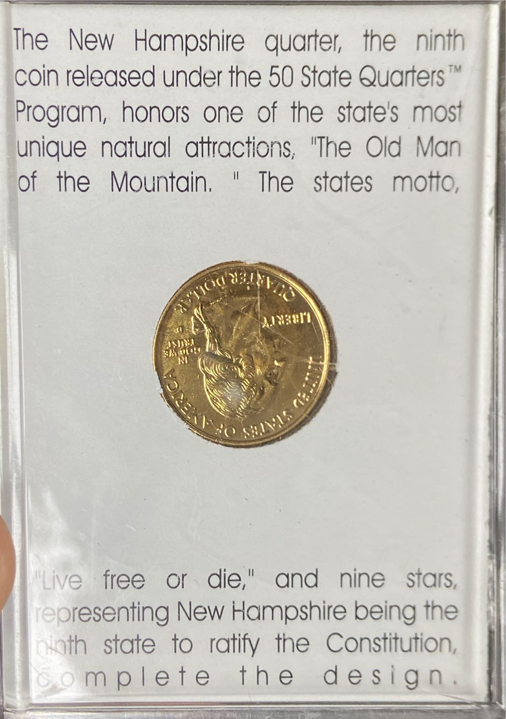 24 Kt. Gold Layered New Hampshire State Quarter 2000  coin collectible - Main Image 2
