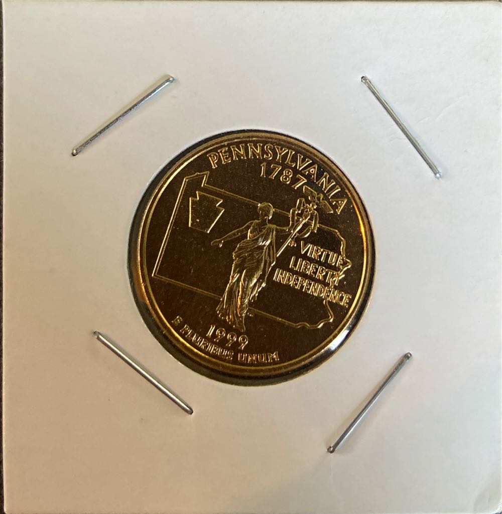 24 Kt. Gold Layered Pannsylvania State Quarter 1999 D  coin collectible - Main Image 2