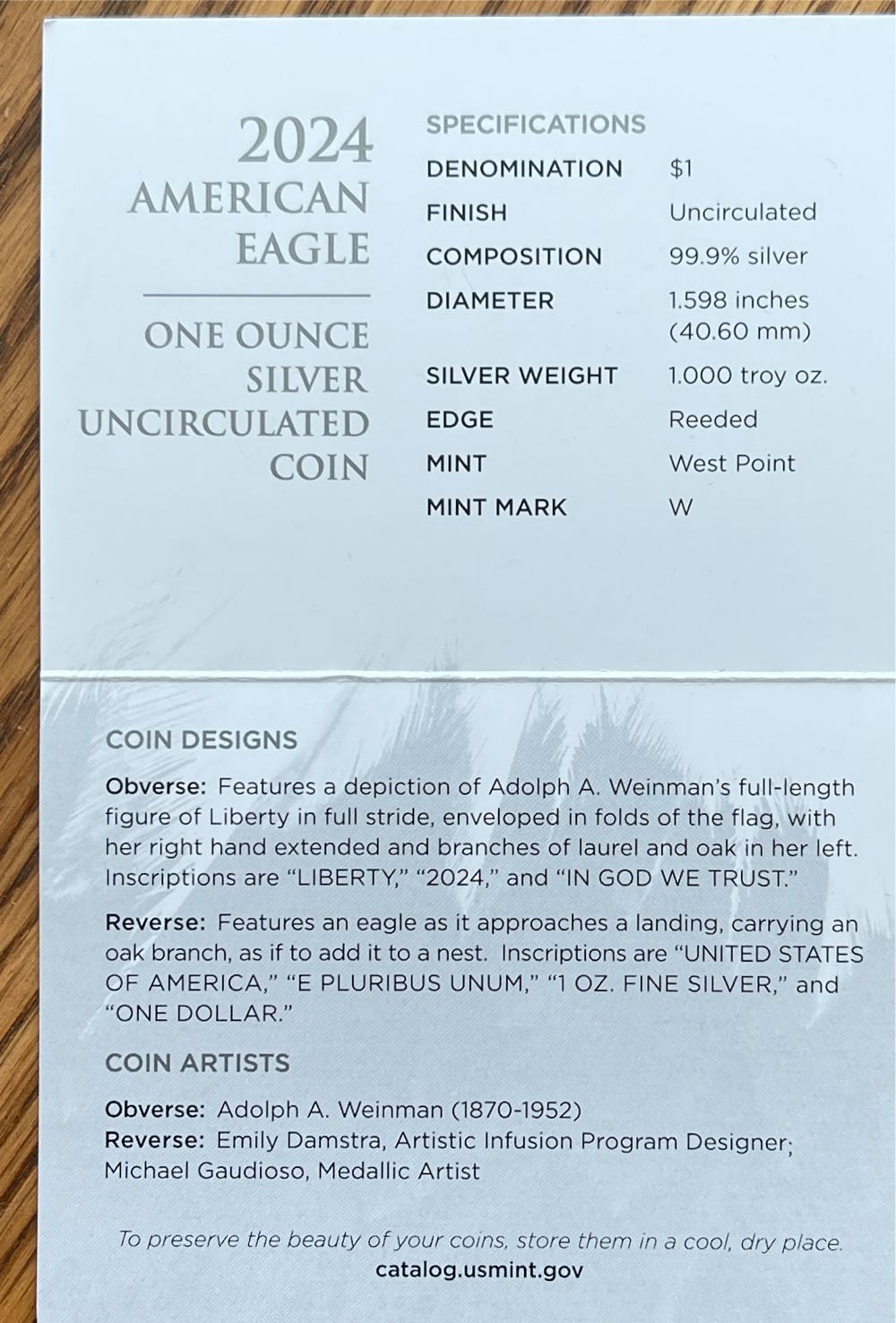 American Eagle Uncirculated W 2024  coin collectible [Barcode 704786560351] - Main Image 4