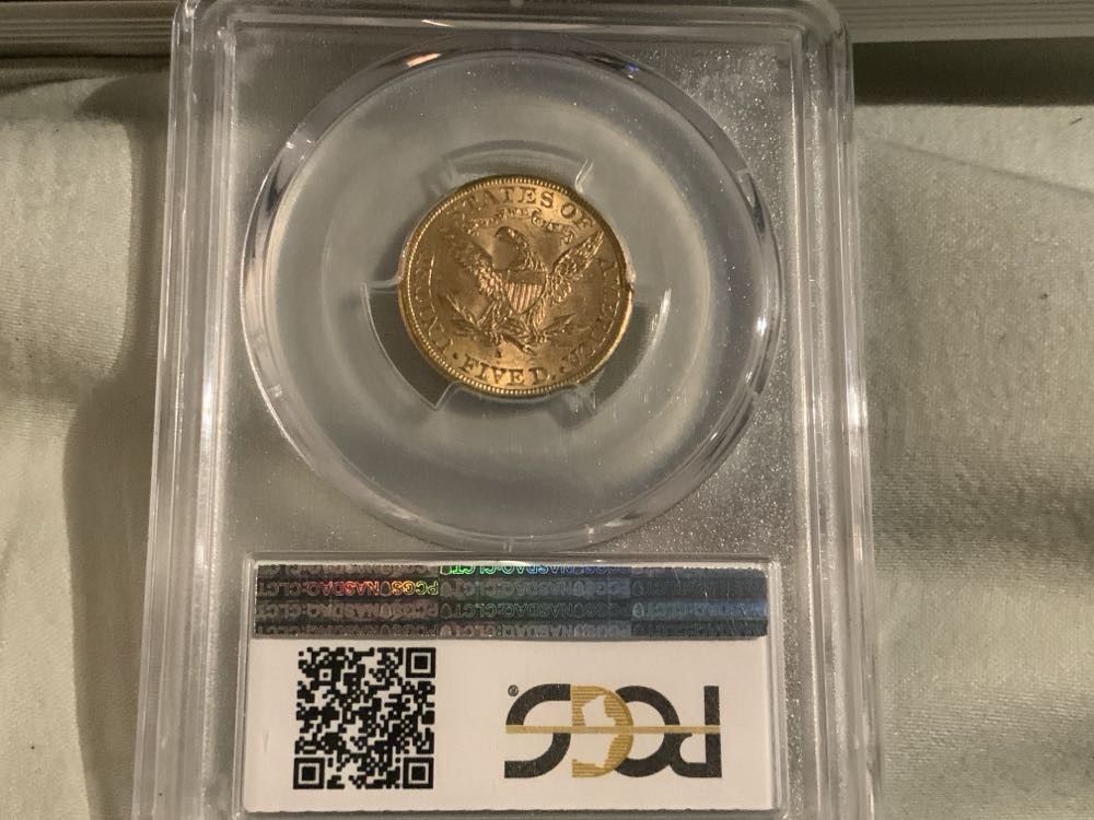 1907 $5 Liberty MS62 PCGS  coin collectible - Main Image 2