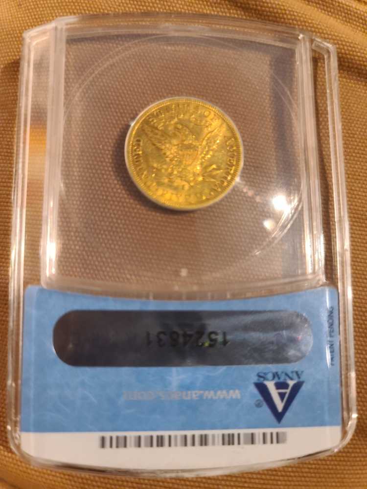 1886-S $5 Liberty AU50 ANACS  coin collectible - Main Image 2