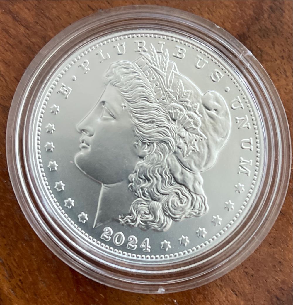 Morgan 2024-P US Mint Silver Dollar Uncirculated 24XE Sticker on back  coin collectible [Barcode 704786560573] - Main Image 2