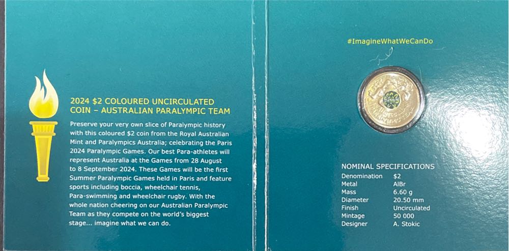 Australian: $2 Paralympic Team Coloured Unc Card ..  coin collectible [Barcode 9314688112728] - Main Image 2