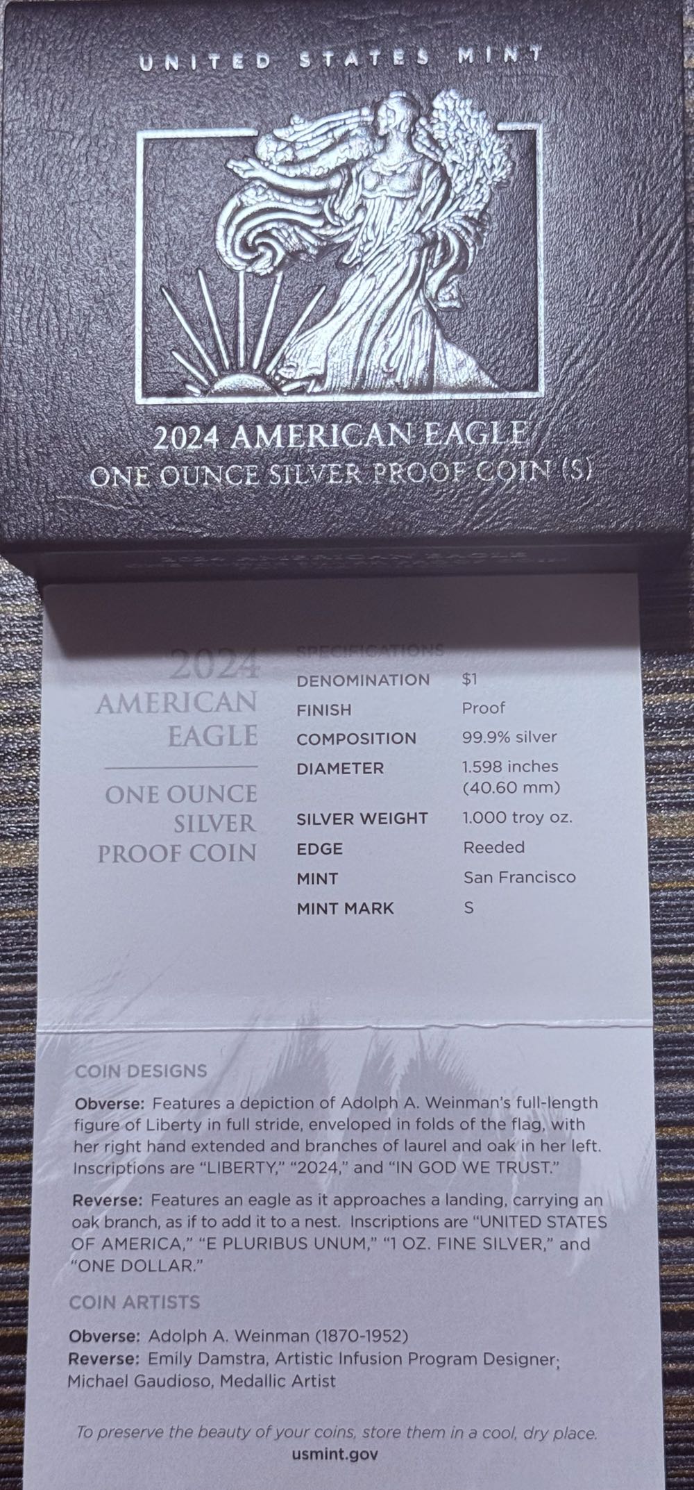 American Eagle 2024-S 1oz Silver Proof (24EM Sticker)  coin collectible [Barcode 704786560146] - Main Image 4