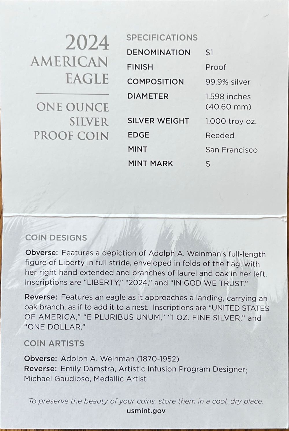 2024 S US Mint American Eagle One Ounce Silver Proof  coin collectible - Main Image 4