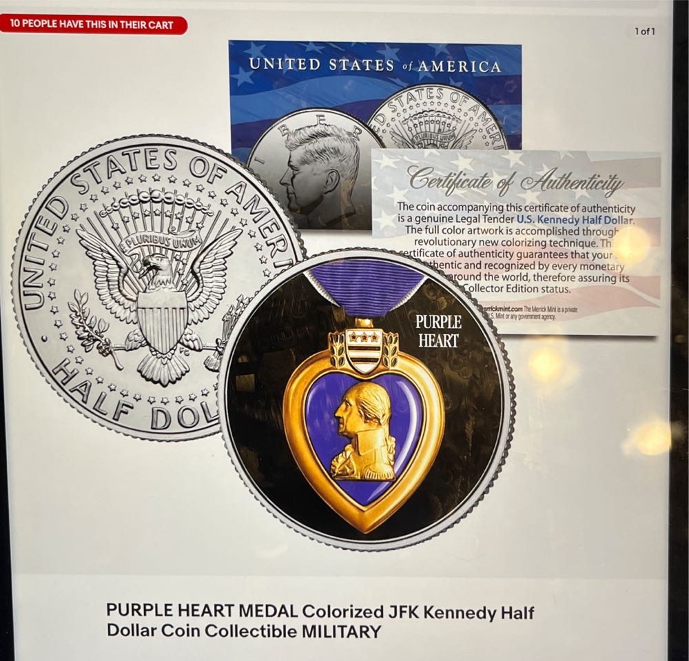 Purple Heart Medal Colorized Jfk Kennedy Half Dollar Coin  coin collectible - Main Image 4