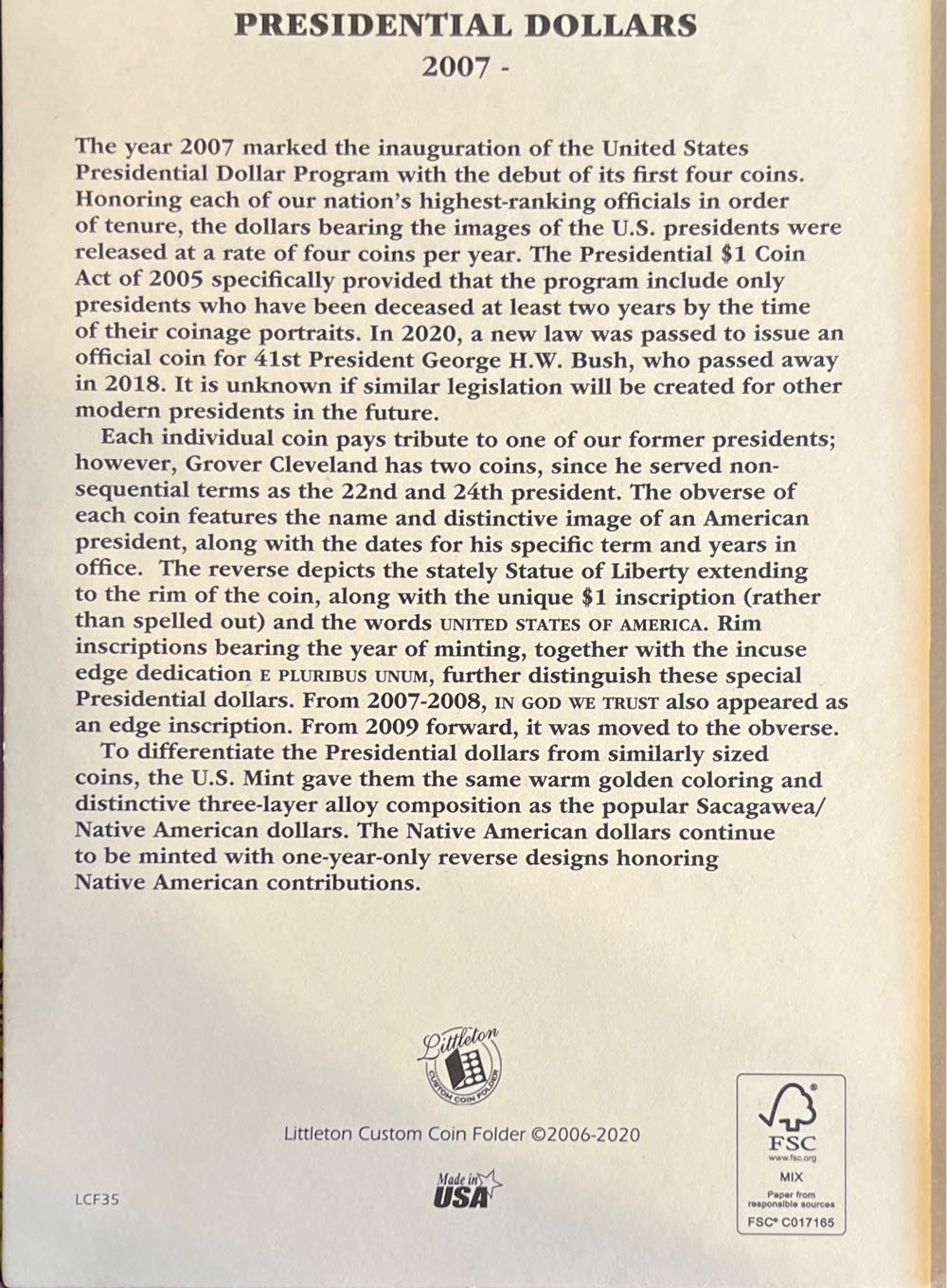 Presidential Dollars Book Starting 2007  coin collectible [Barcode 675346100396] - Main Image 2